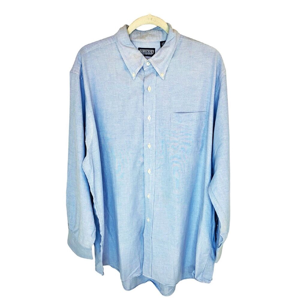 Vintage Lands End Men's Blue Oxford Dress Shirt Size 17.5-34 Button Down Cotton